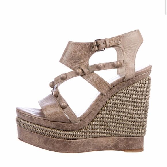 Balancing a Leather Wedge Sandal - Picture 1 of 6